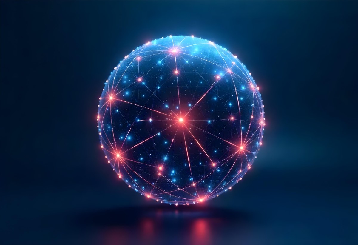 A Glowing Sphere With A Network Of Interconnected Lines And Dots Creating A Futuristic And Technological Aesthetic On A Dark Blue Background 4 F964