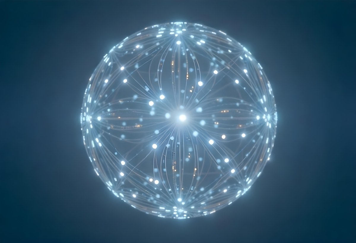 A Glowing Sphere With A Network Of Interconnected Lines And Dots Creating A Futuristic And Technological Aesthetic On A Dark Blue Background 7 1643