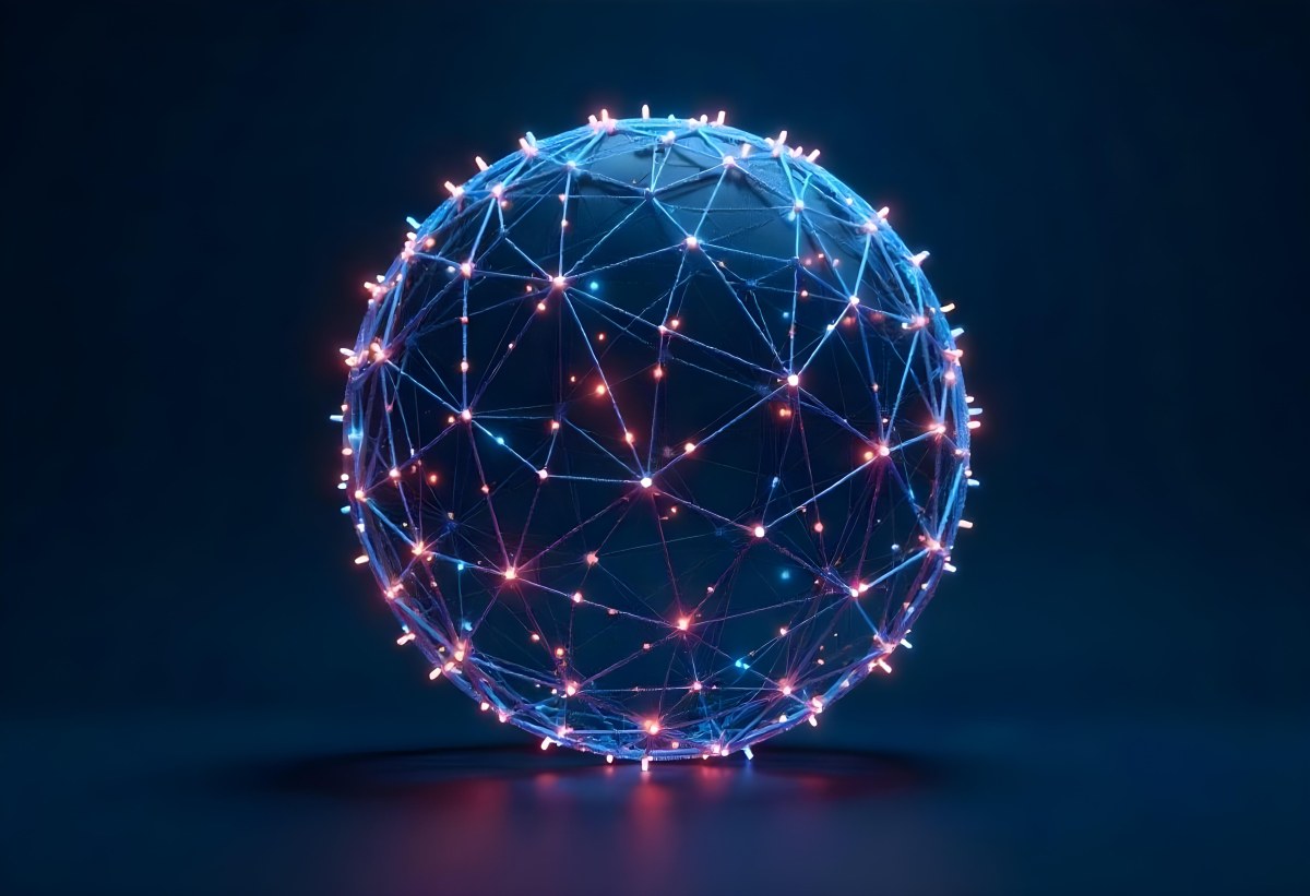 A Glowing Sphere With A Network Of Interconnected Lines And Dots Creating A Futuristic And Technological Aesthetic On A Dark Blue Background 9 A0b3