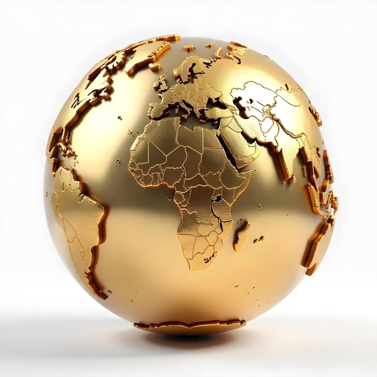 A Golden Globe With The Continents Carved On It The Globe Is Over A White Background 3 8caf