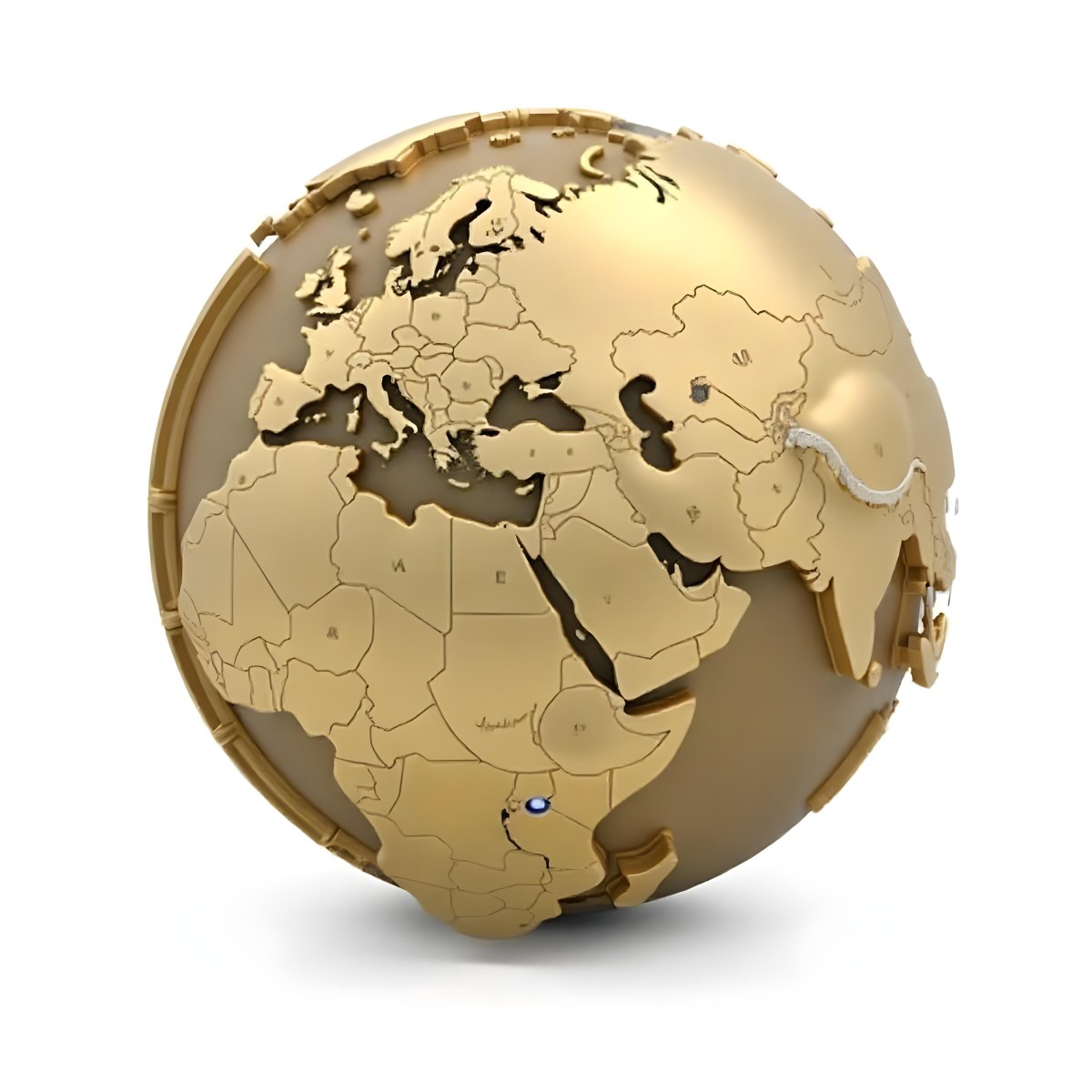 A Golden Globe With The Continents Of Europe Africa And Asia On A White Background With A Reflection On The Floor 22 9df5