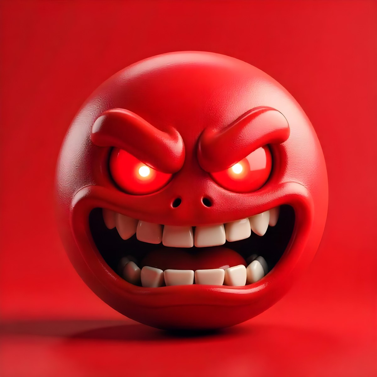 A Red Angry Emoji With White Teeth And Red Eyes On A Red Background 23 Cabb