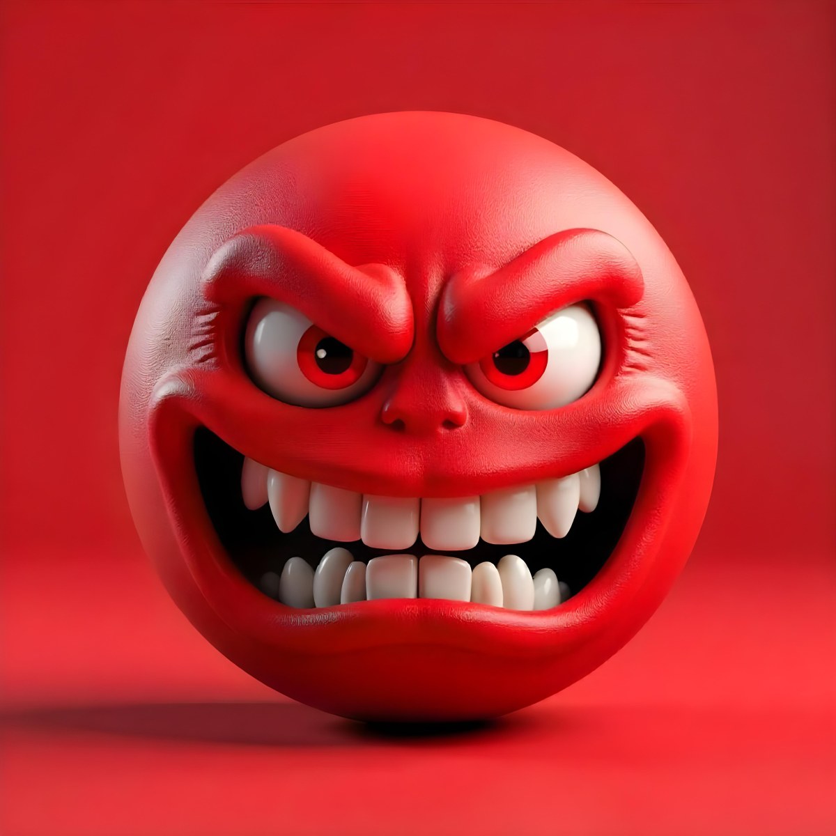 A Red Angry Emoji With White Teeth And Red Eyes On A Red Background 25 3b54
