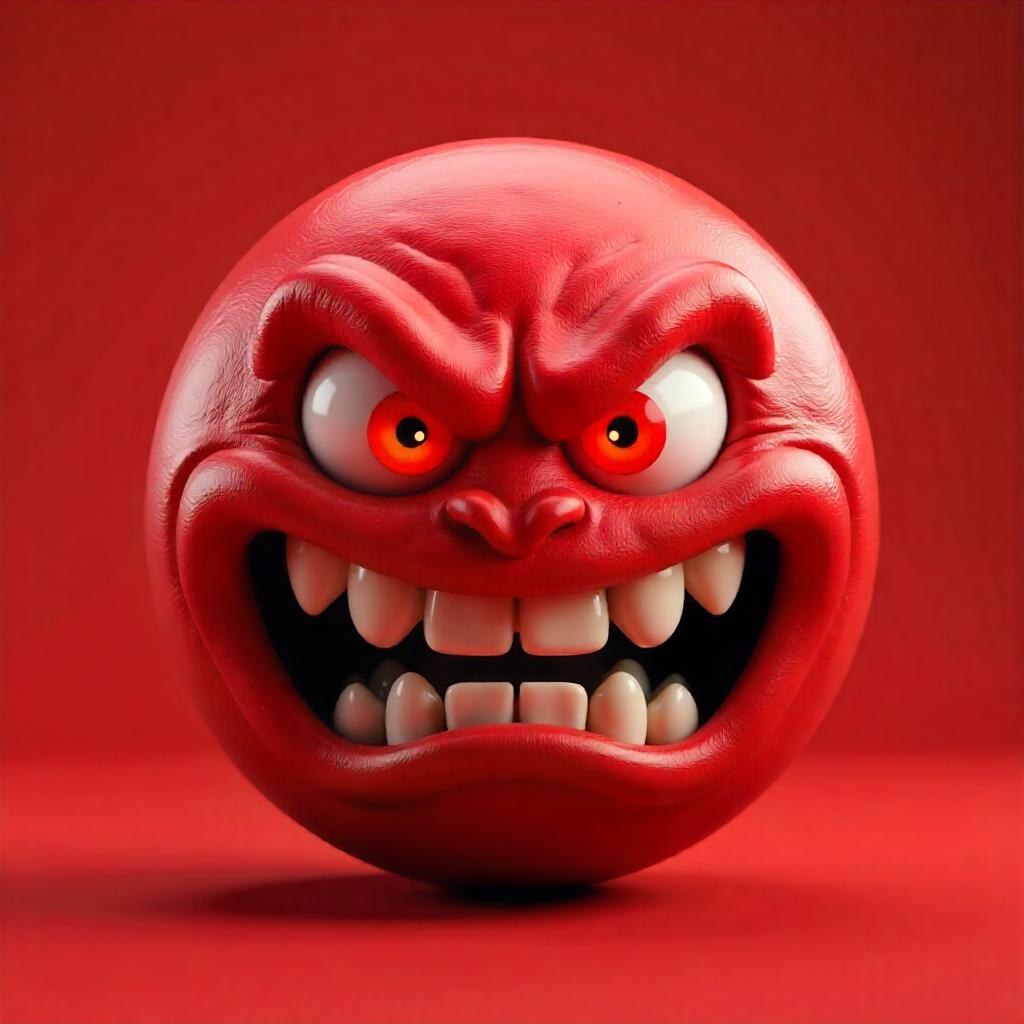 A Red Angry Emoji With White Teeth And Red Eyes On A Red Background 27 A044