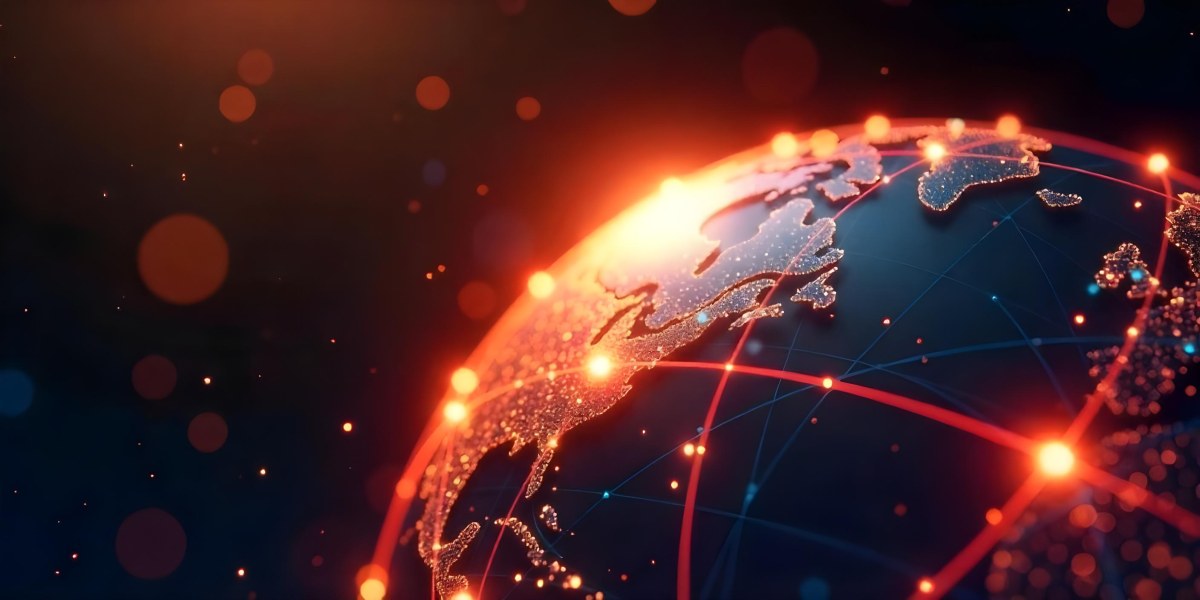 Abstract Globe With Orange And Red Glowing Lines And Dots Network Connections Orange Background With Bokeh Effect 29 0a01