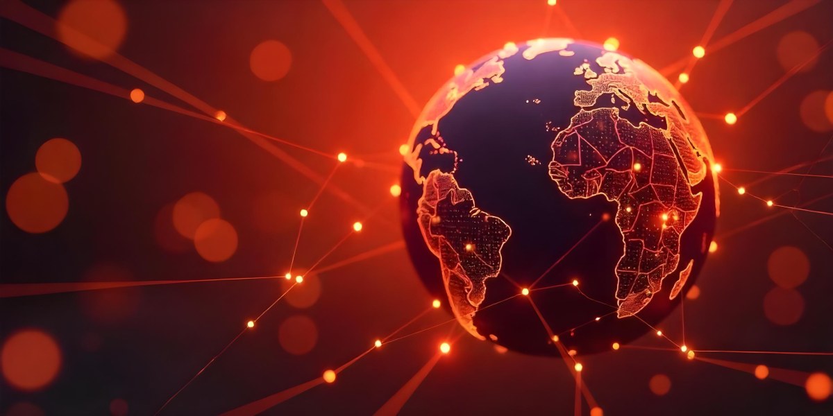 Abstract Globe With Orange And Red Glowing Lines And Dots Network Connections Orange Background With Bokeh Effect 45 Aca2