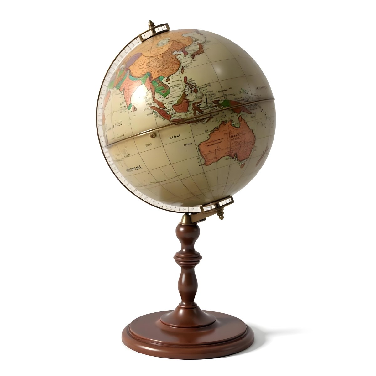 An Old Earth Globe With A Wooden Stand Showing Continents And Oceans Vintage Style On A White Background Detailed Cartography Warm Lighting Antique Appearance 1 Bc84