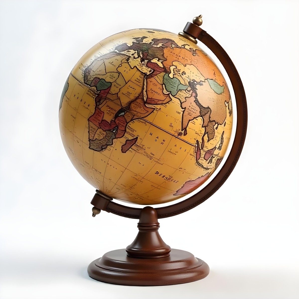 An Old Earth Globe With A Wooden Stand Showing Continents And Oceans Vintage Style On A White Background Detailed Cartography Warm Lighting Antique Appearance 12 0f07