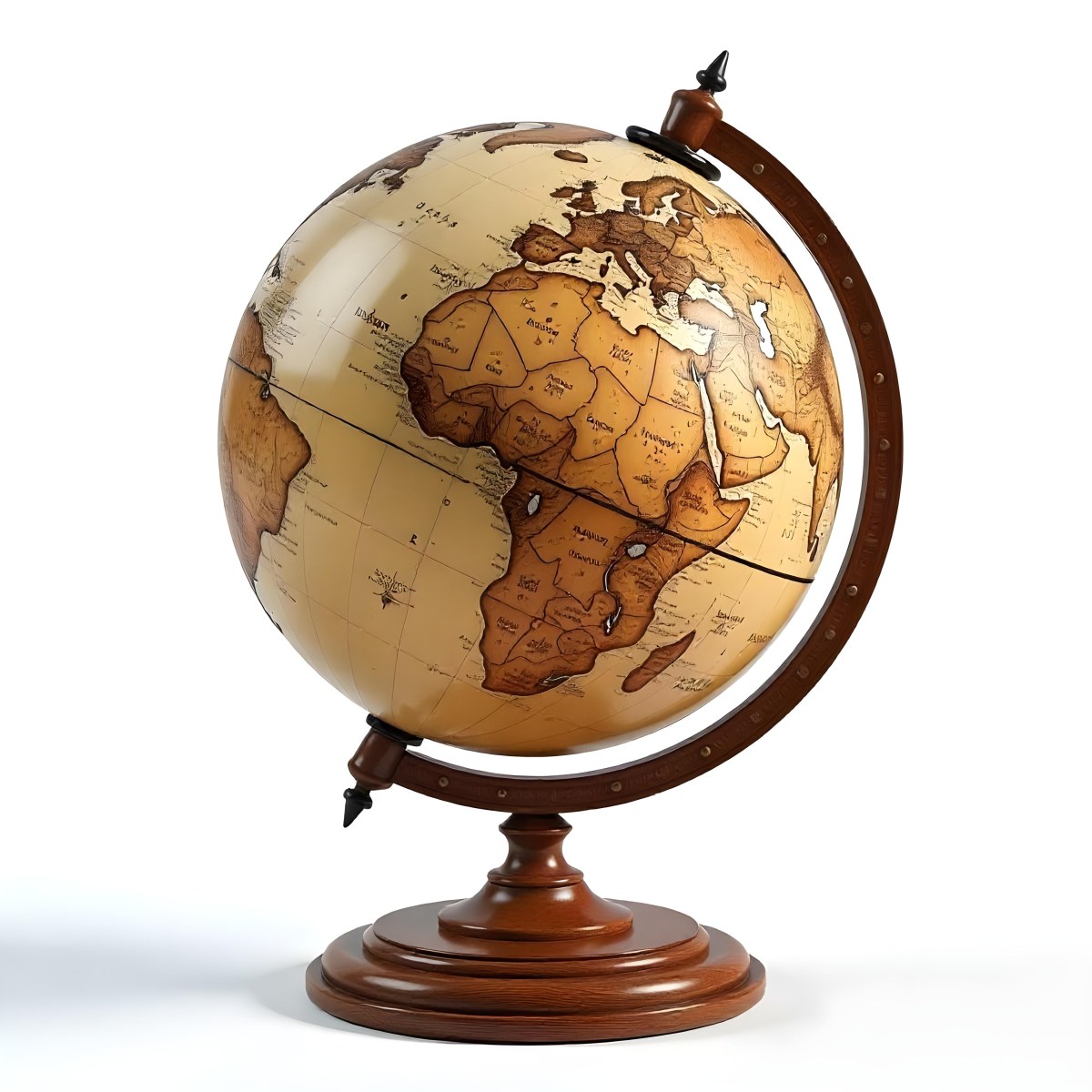 An Old Earth Globe With A Wooden Stand Showing Continents And Oceans Vintage Style On A White Background Detailed Cartography Warm Lighting Antique Appearance 17 89be