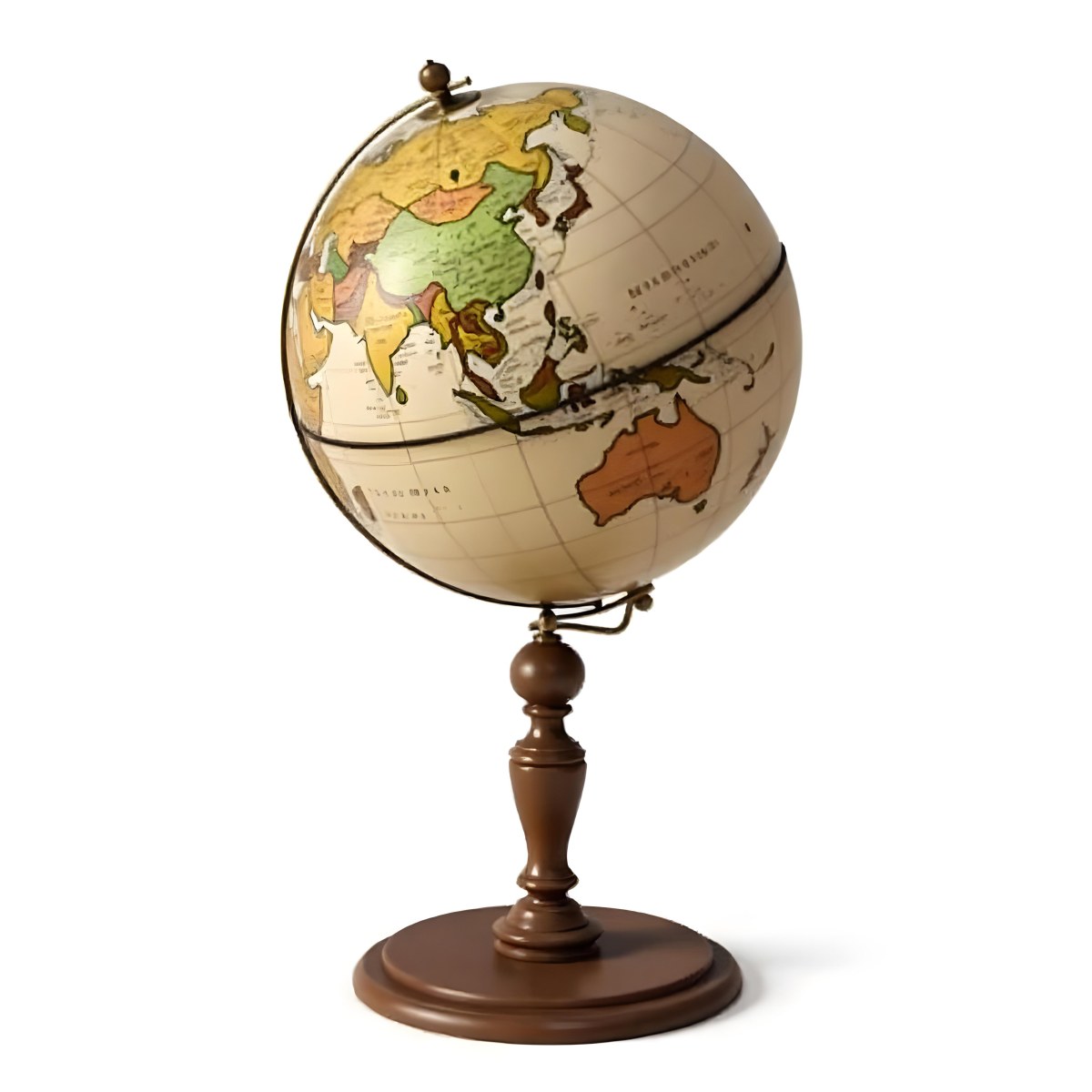 An Old Earth Globe With A Wooden Stand Showing Continents And Oceans Vintage Style On A White Background Detailed Cartography Warm Lighting Antique Appearance 18 D321