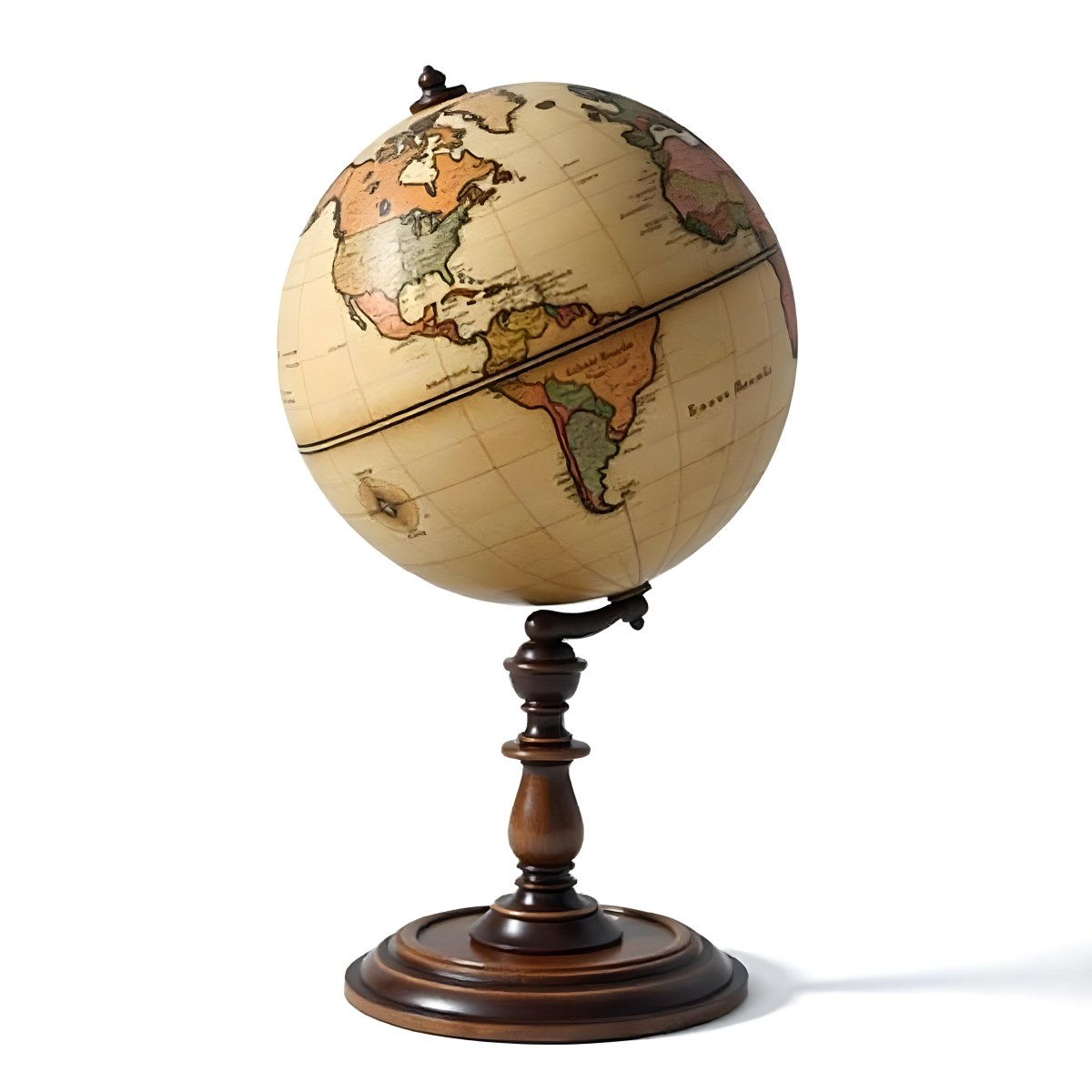 An Old Earth Globe With A Wooden Stand Showing Continents And Oceans Vintage Style On A White Background Detailed Cartography Warm Lighting Antique Appearance 2 5ff3