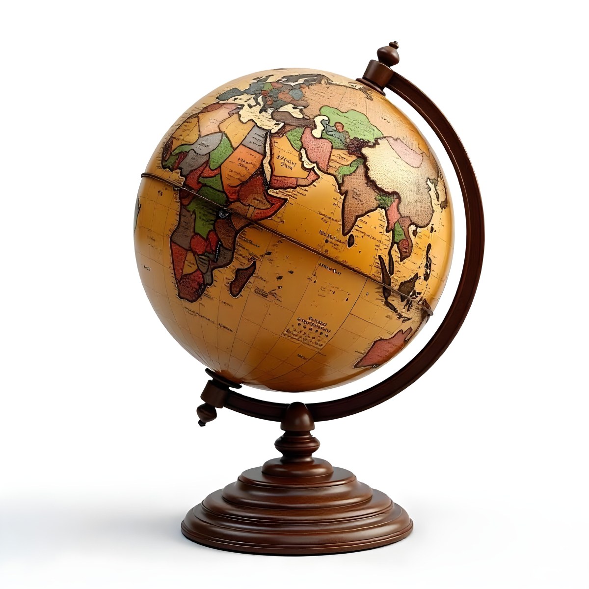 An Old Earth Globe With A Wooden Stand Showing Continents And Oceans Vintage Style On A White Background Detailed Cartography Warm Lighting Antique Appearance 20 Def3