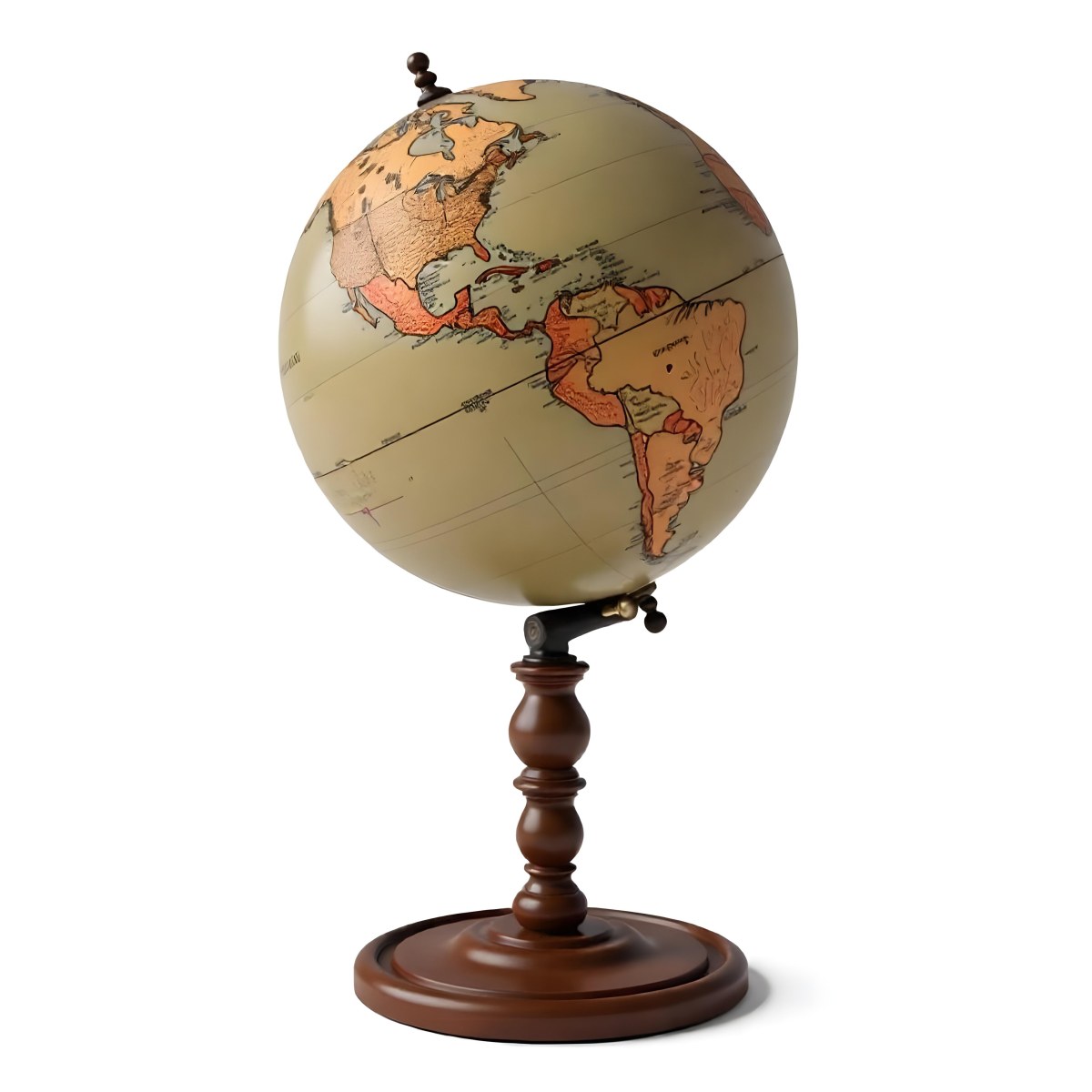 An Old Earth Globe With A Wooden Stand Showing Continents And Oceans Vintage Style On A White Background Detailed Cartography Warm Lighting Antique Appearance 22 A12d
