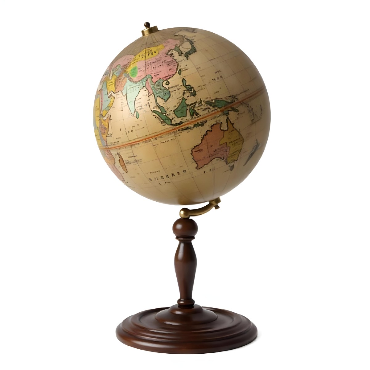 An Old Earth Globe With A Wooden Stand Showing Continents And Oceans Vintage Style On A White Background Detailed Cartography Warm Lighting Antique Appearance 23 959d