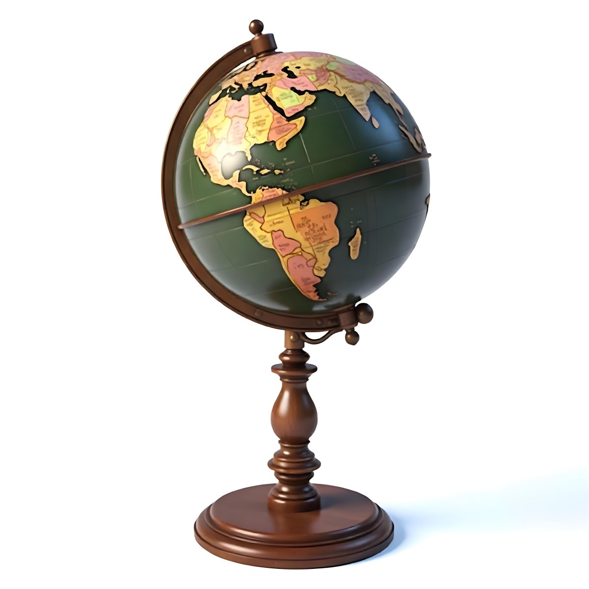 An Old Earth Globe With A Wooden Stand Showing Continents And Oceans Vintage Style On A White Background Detailed Cartography Warm Lighting Antique Appearance 24 D74e