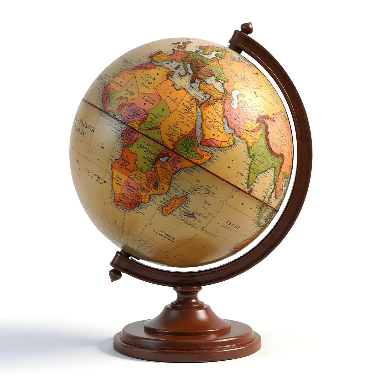 An Old Earth Globe With A Wooden Stand Showing Continents And Oceans Vintage Style On A White Background Detailed Cartography Warm Lighting Antique Appearance 3 Cab5