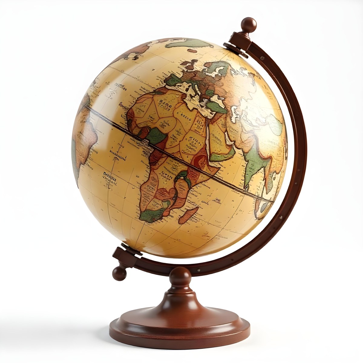 An Old Earth Globe With A Wooden Stand Showing Continents And Oceans Vintage Style On A White Background Detailed Cartography Warm Lighting Antique Appearance 4 Afd6