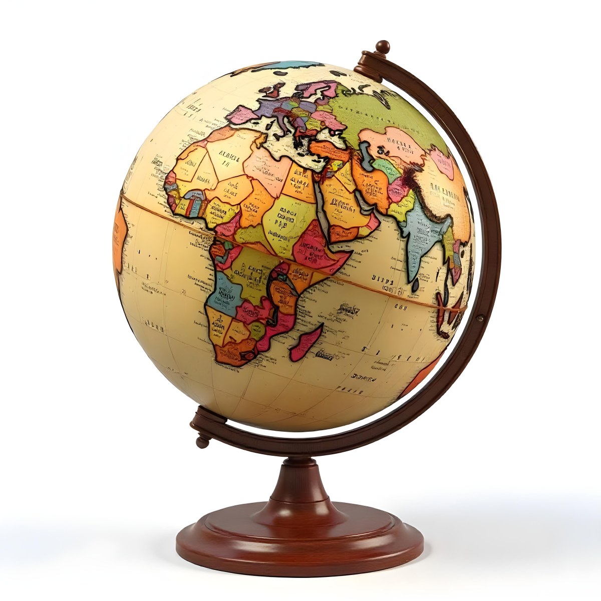 An Old Earth Globe With A Wooden Stand Showing Continents And Oceans Vintage Style On A White Background Detailed Cartography Warm Lighting Antique Appearance 5 3222