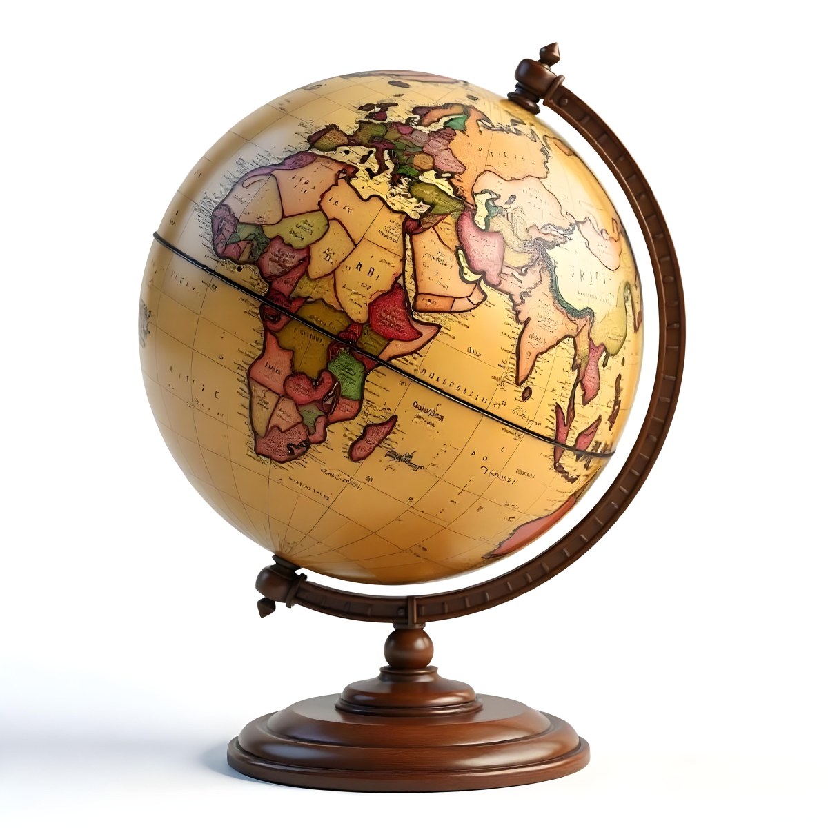 An Old Earth Globe With A Wooden Stand Showing Continents And Oceans Vintage Style On A White Background Detailed Cartography Warm Lighting Antique Appearance 6 7367