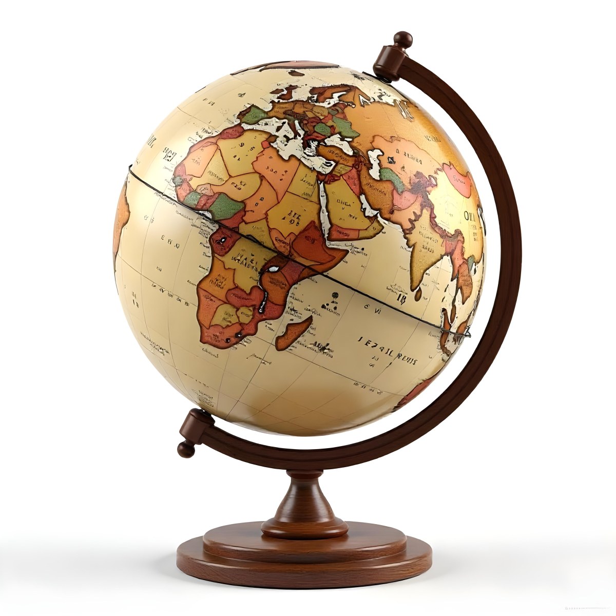 An Old Earth Globe With A Wooden Stand Showing Continents And Oceans Vintage Style On A White Background Detailed Cartography Warm Lighting Antique Appearance 7 A3bb