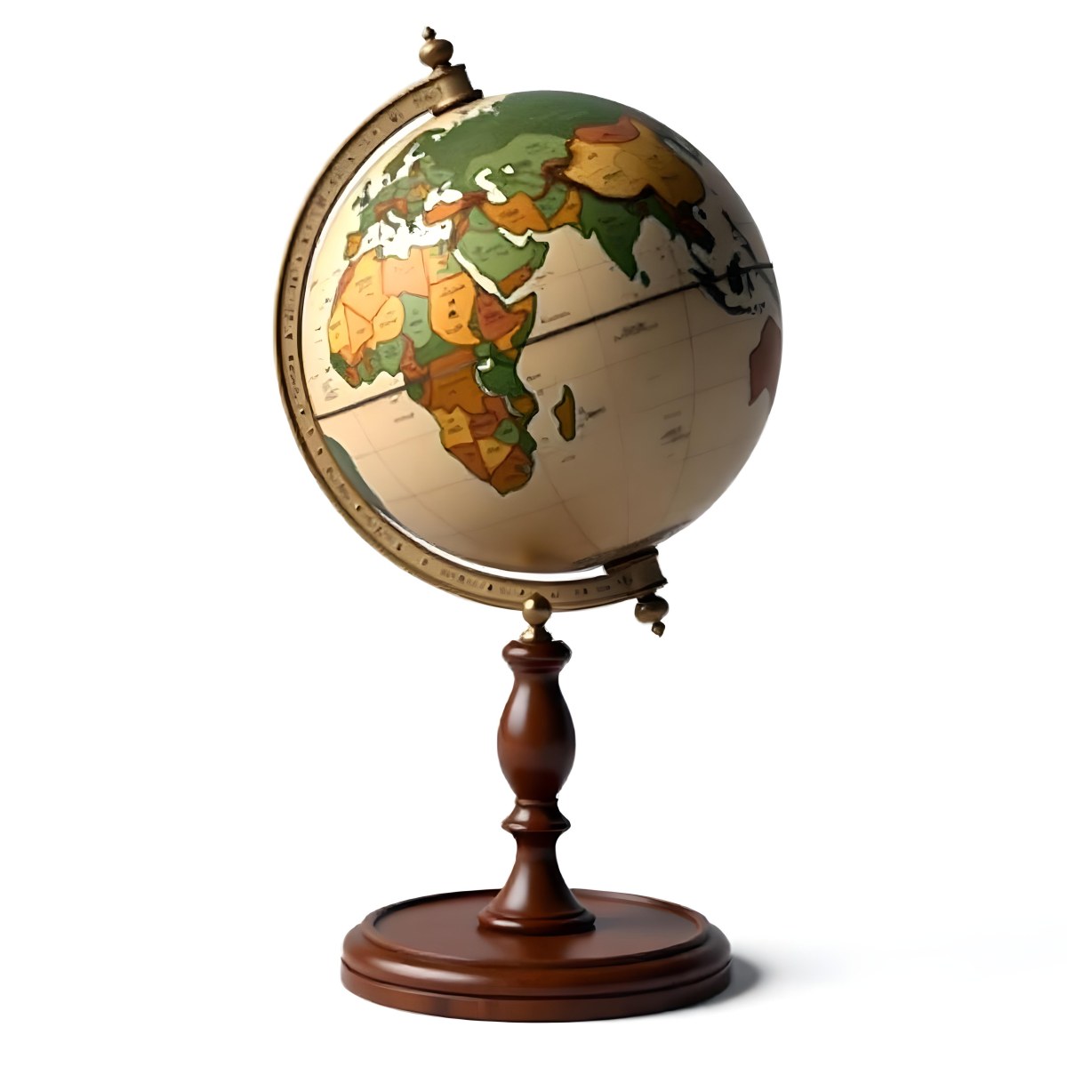 An Old Earth Globe With A Wooden Stand Showing Continents And Oceans Vintage Style On A White Background Detailed Cartography Warm Lighting Antique Appearance 9 B91e
