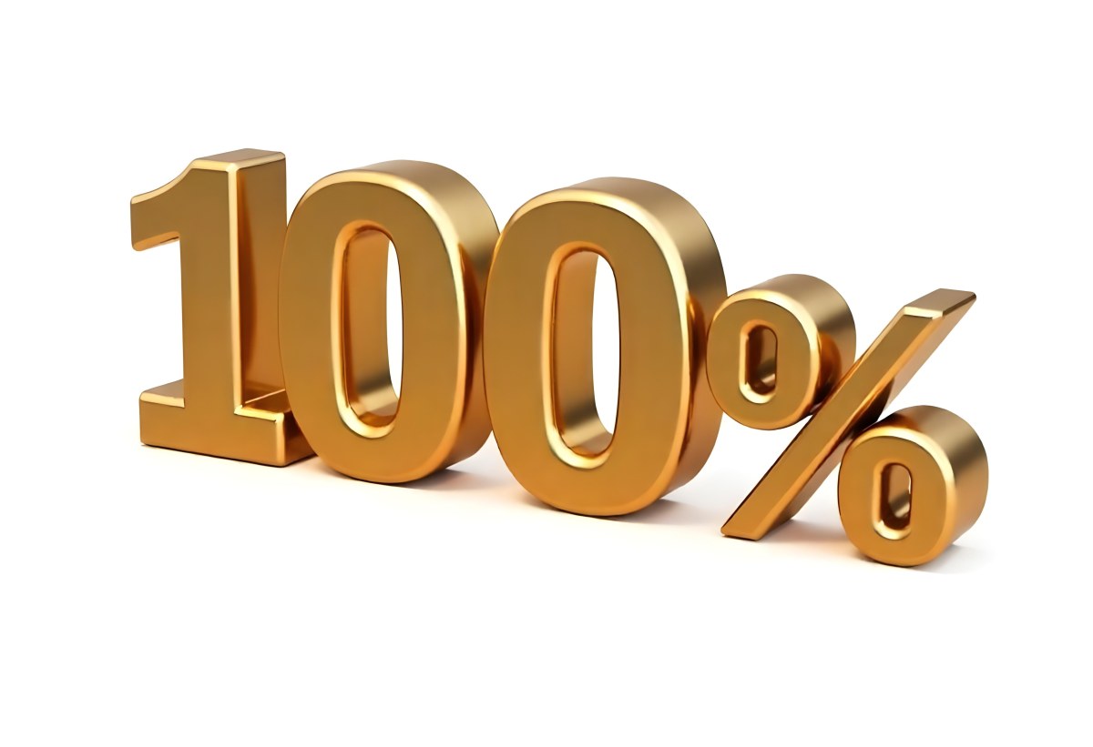 Golden 100 Text On A White Background The Numbers Are Big And Bold The Percentage Symbol Is Smaller And To The Right 5 2321