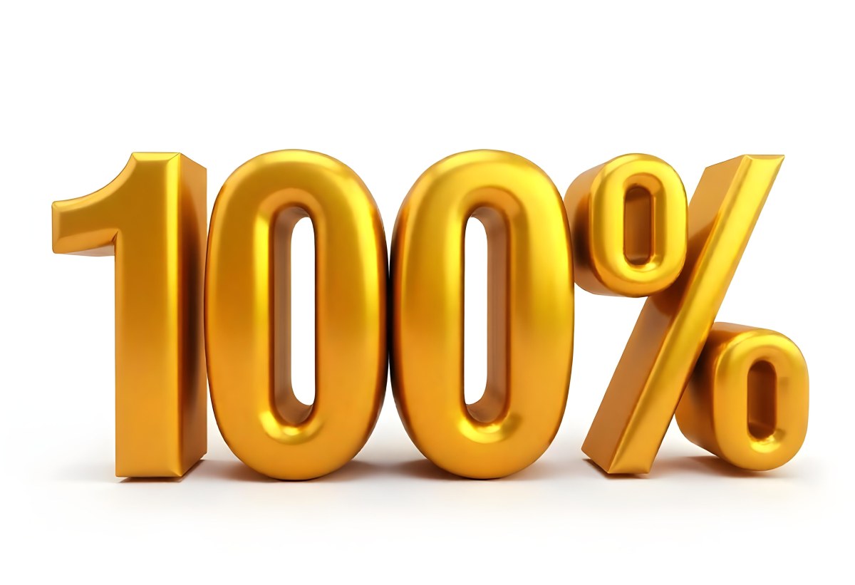 Golden 100 Text On A White Background The Numbers Are Big And Bold The Percentage Symbol Is Smaller And To The Right 8 5ef2