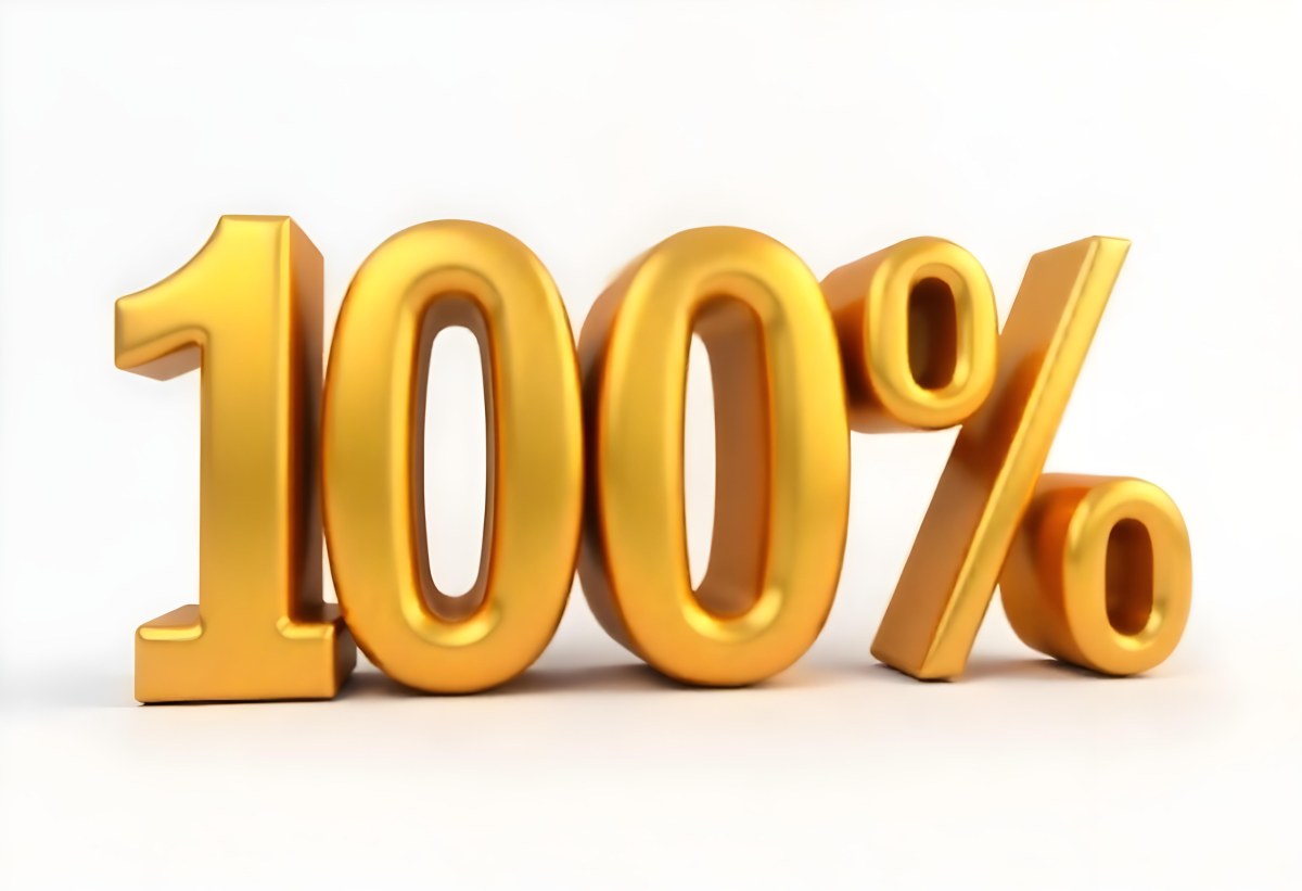 Golden 100 Text On A White Background The Numbers Are Big And Bold The Percentage Symbol Is Smaller And To The Right 9 4981
