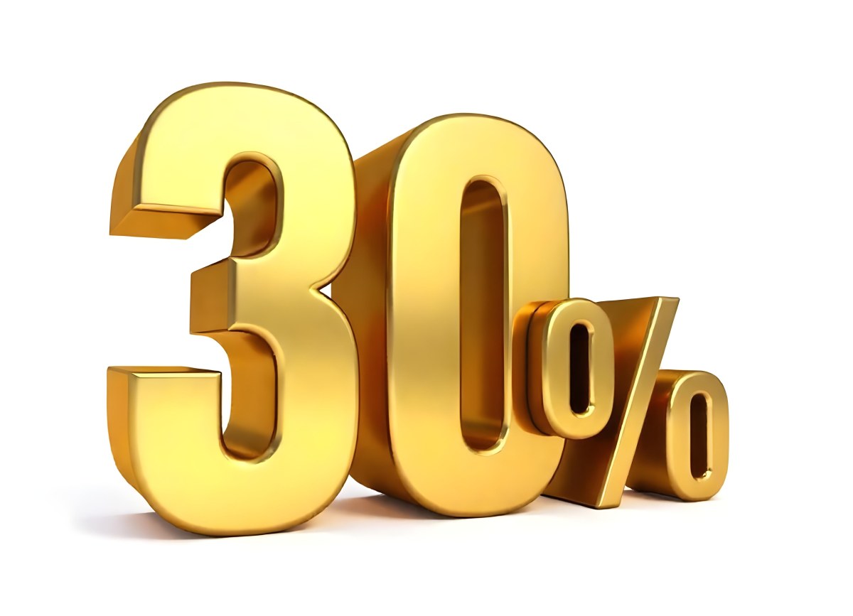 Golden Thirty Percent Symbol On A White Background Shiny Discount Sale Promotion Offer Marketing Advertising Business Finance Shopping Retail 6 C439