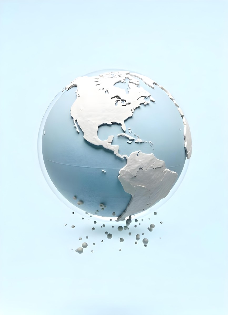 Planet Earth Inside A Water Bubble With South America In Front Water Splashing Inside The Bubble Light Blue Background 12 C857