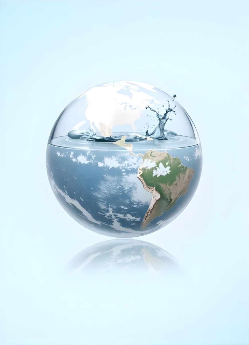 Planet Earth Inside A Water Bubble With South America In Front Water Splashing Inside The Bubble Light Blue Background 23 E3ef