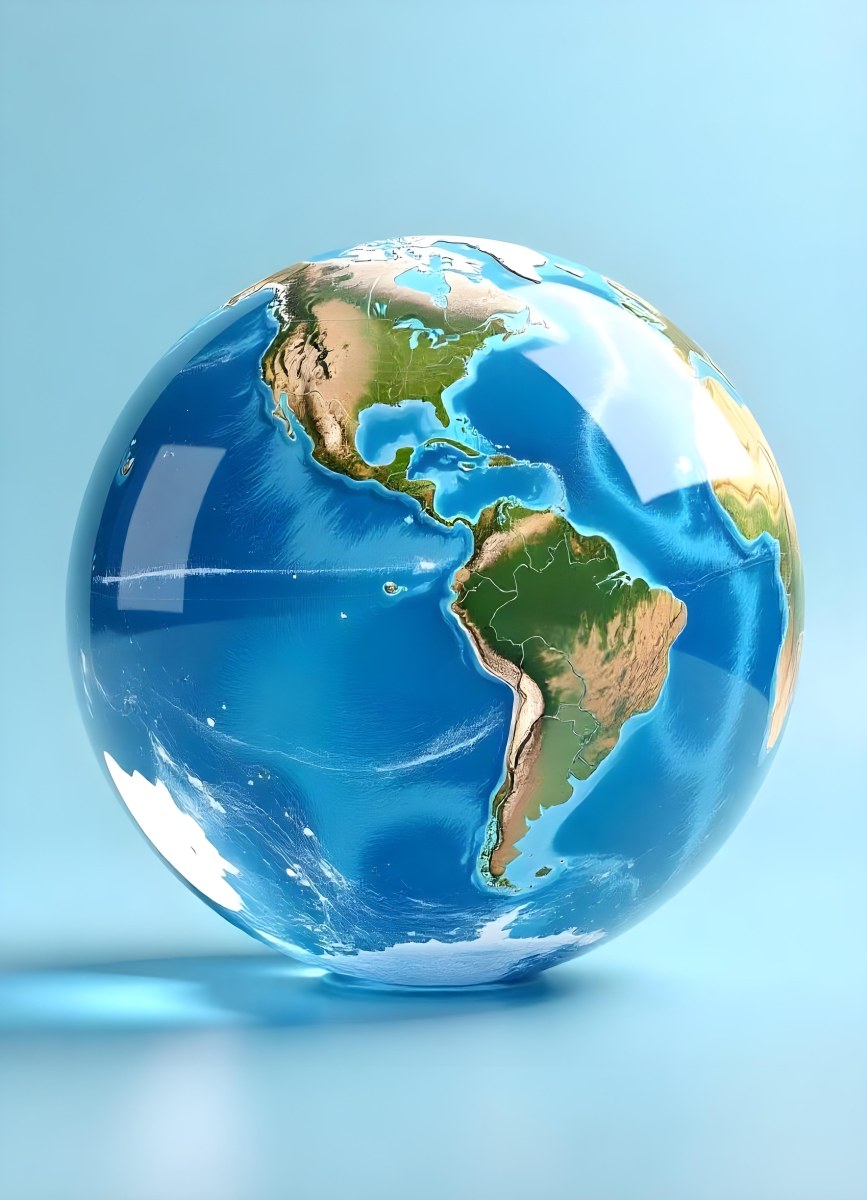 Planet Earth Inside A Water Bubble With South America In Front Water Splashing Inside The Bubble Light Blue Background 4 95cd