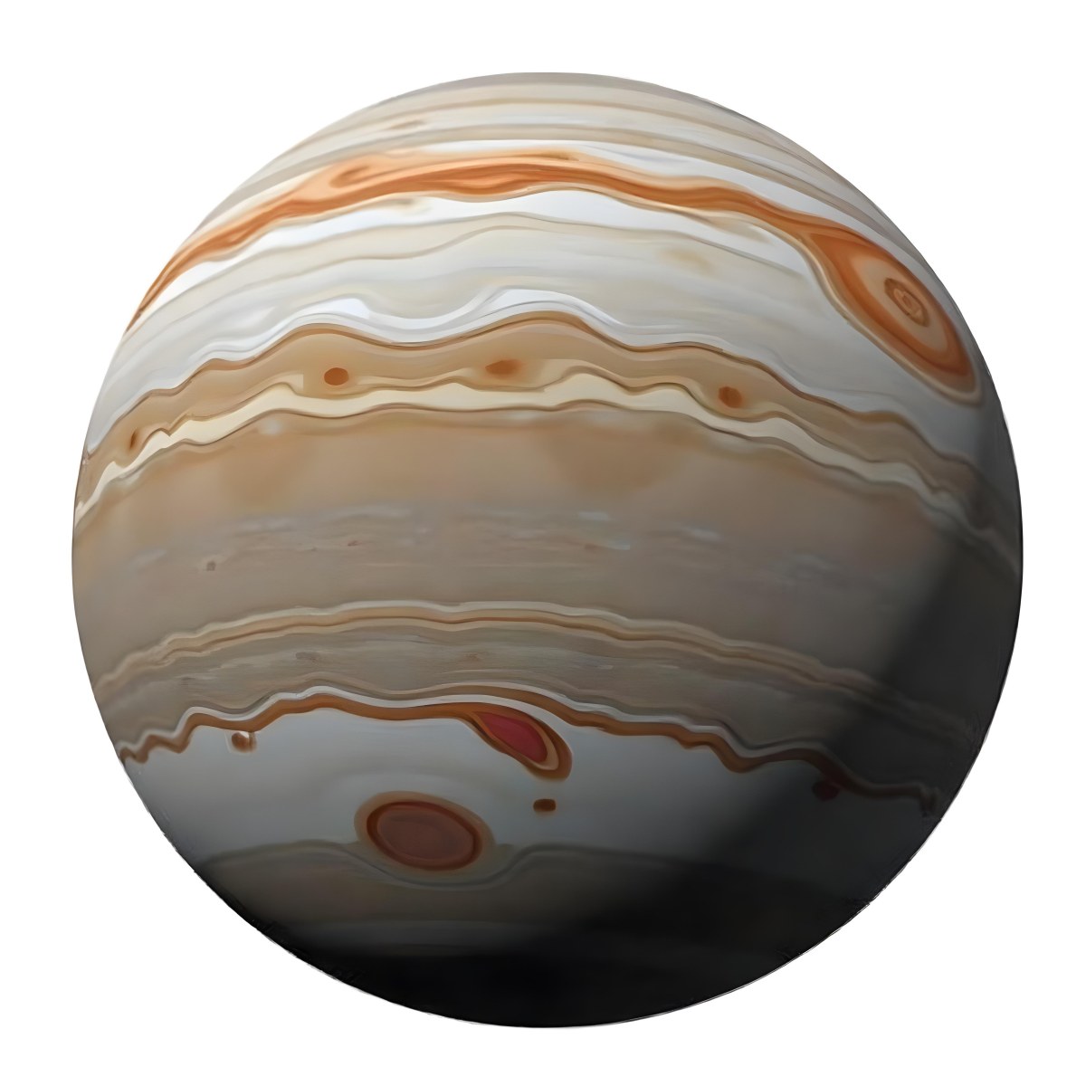 The Planet Jupiter With Its Distinctive Bands Of Color And Swirling Patterns The Great Red Spot Is Visible Isolated On White Background 5 4f04