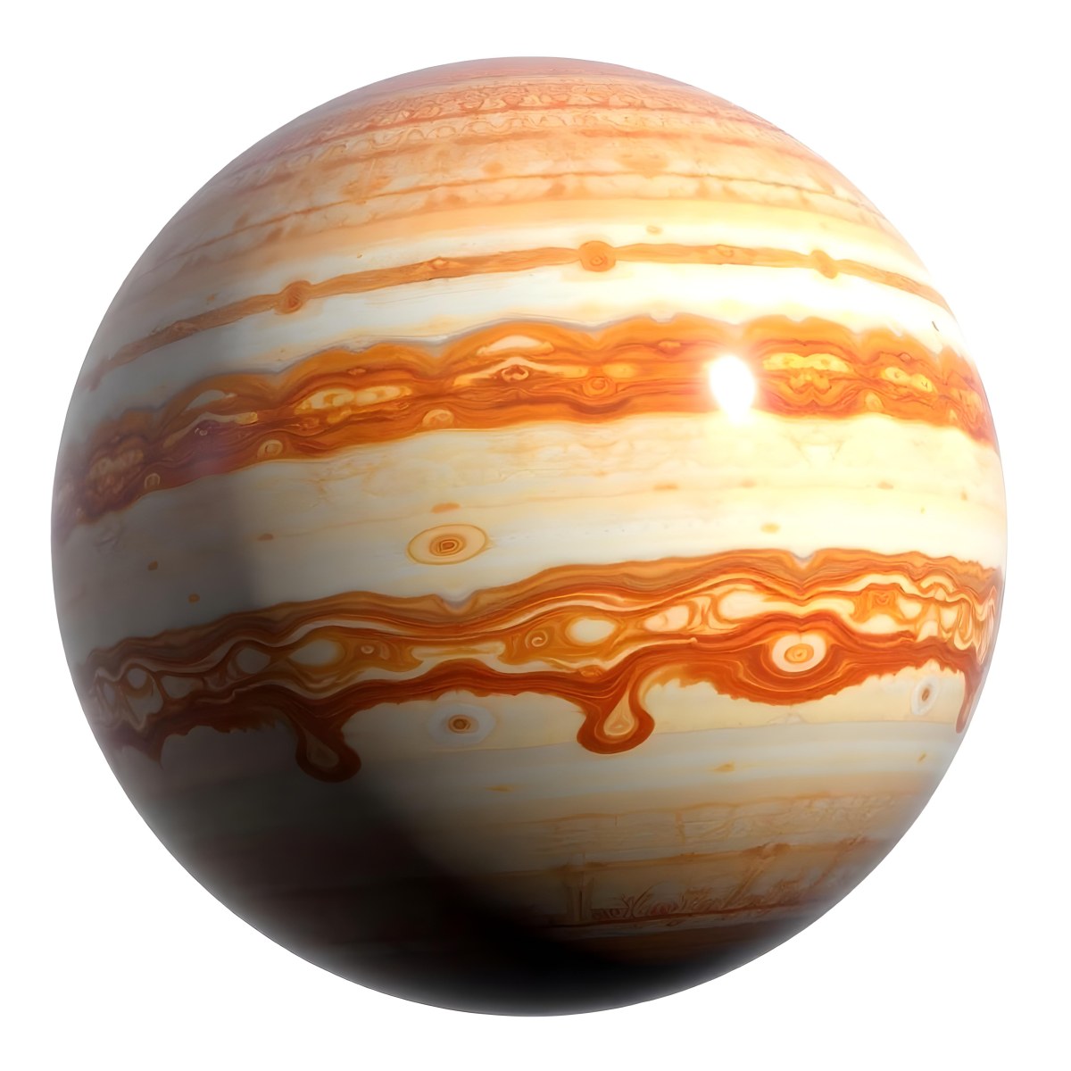 The Planet Jupiter With Its Distinctive Bands Of Color And Swirling Patterns The Great Red Spot Is Visible Isolated On White Background 8 D4fa