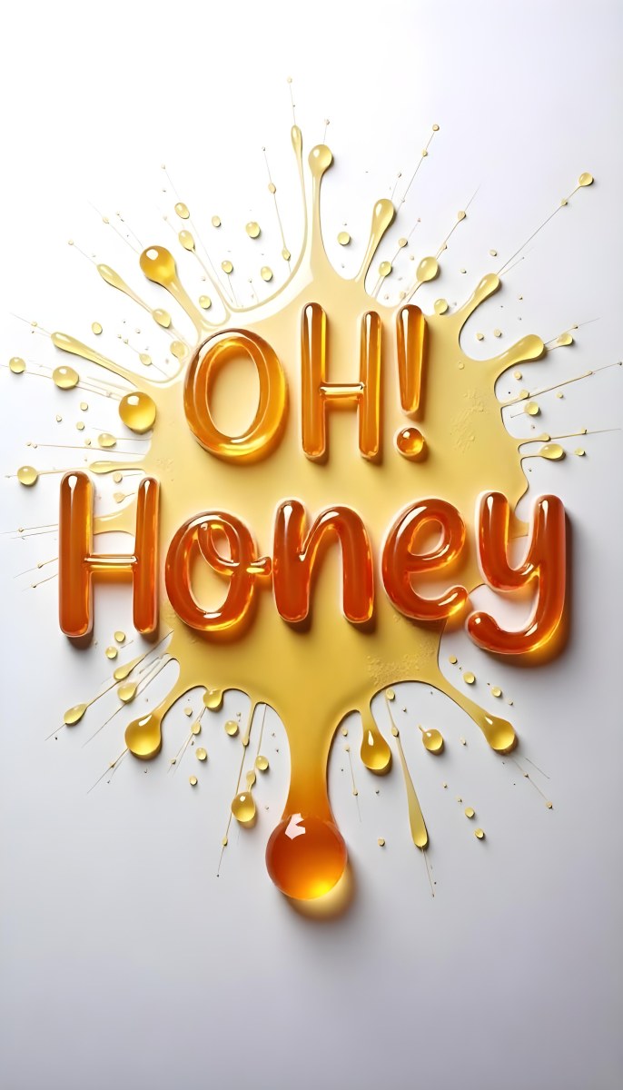 The Words Oh Honey Made Of Honey With Honey Drops And Splashes On A White Background 13 3392