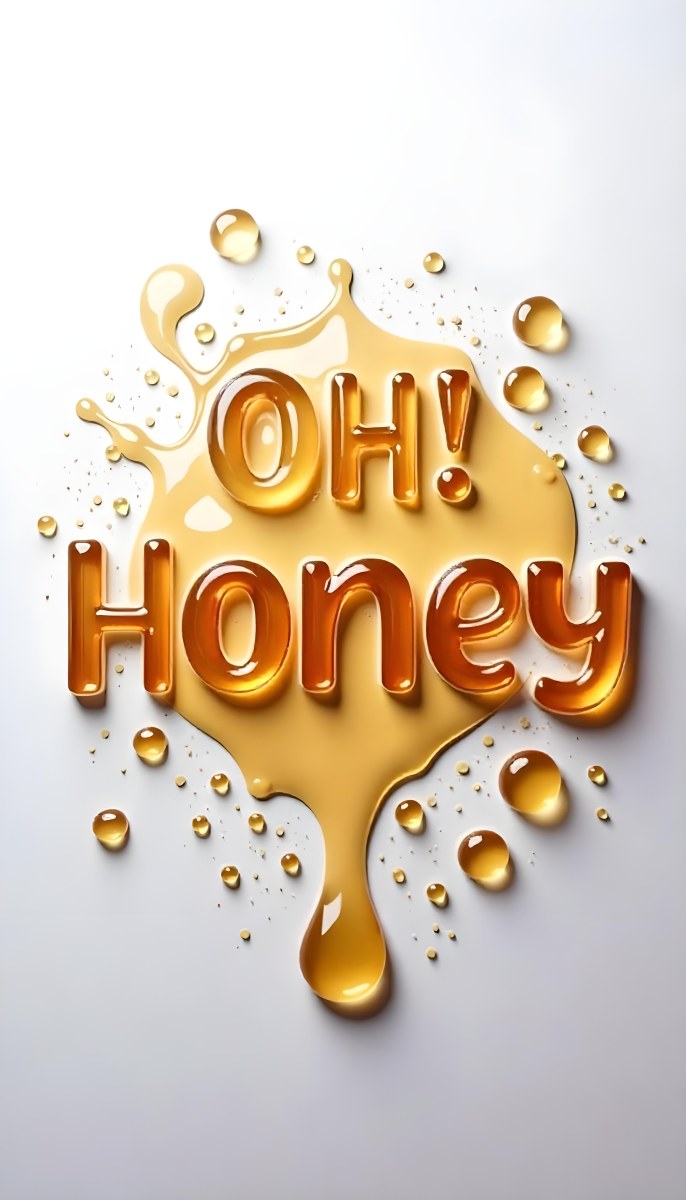 The Words Oh Honey Made Of Honey With Honey Drops And Splashes On A White Background 31 A5c1