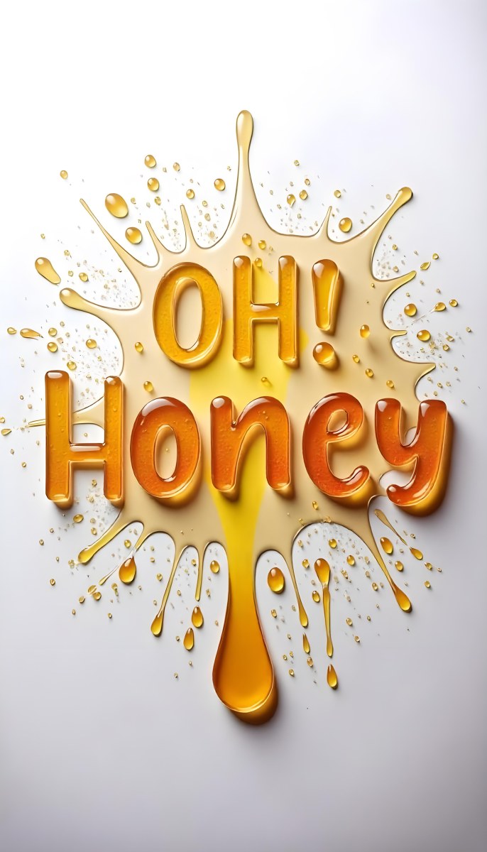 The Words Oh Honey Made Of Honey With Honey Drops And Splashes On A White Background 34 C078