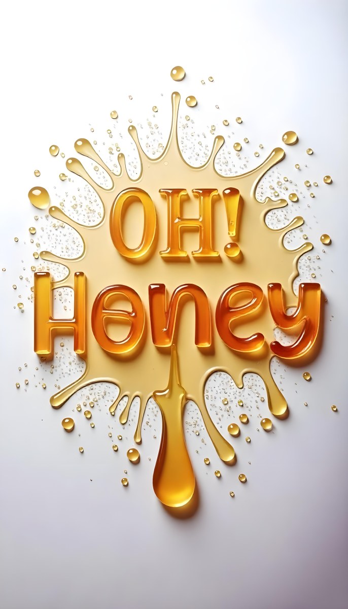The Words Oh Honey Made Of Honey With Honey Drops And Splashes On A White Background 35 28d9