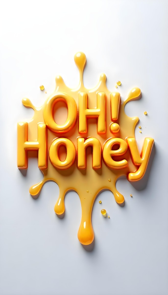 The Words Oh Honey Made Of Honey With Honey Drops And Splashes On A White Background 5 2094