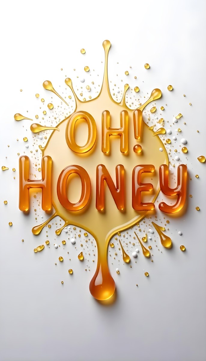 The Words Oh Honey Made Of Honey With Honey Drops And Splashes On A White Background 7 5bf5