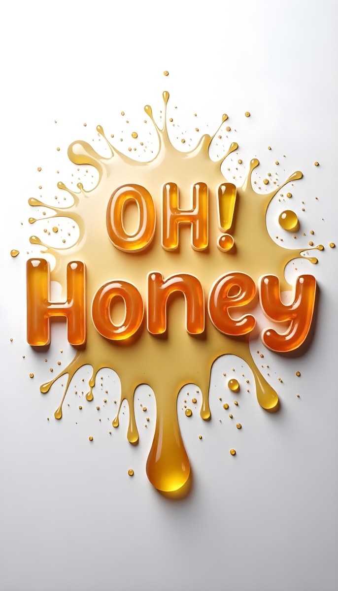 The Words Oh Honey Made Of Honey With Honey Drops And Splashes On A White Background 9 82cf