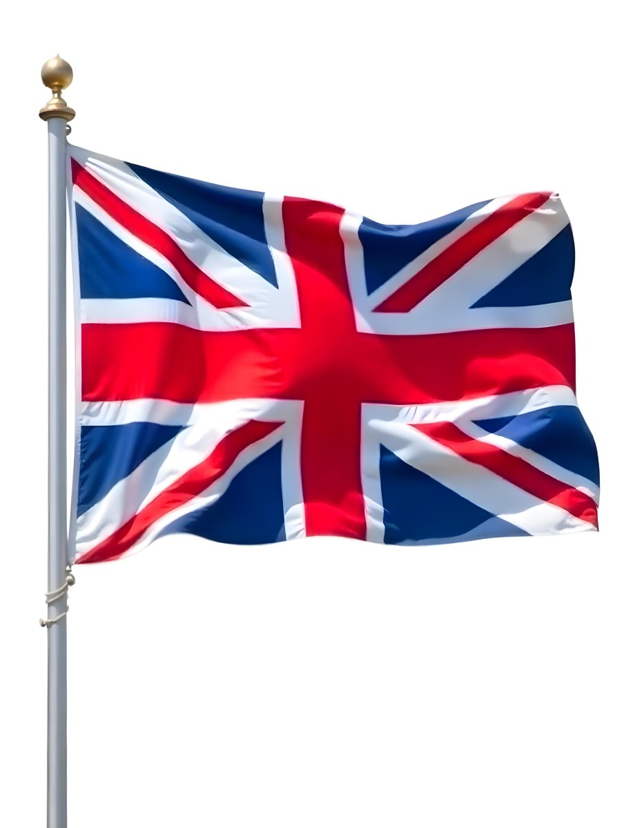 United Kingdom Flag Waving In The Wind White Background