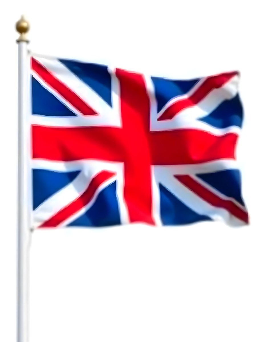 United Kingdom Flag Waving In The Wind White Background 30 Ca99