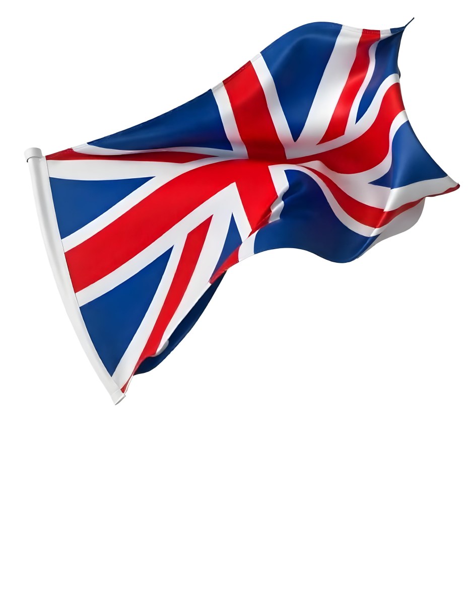 United Kingdom Flag Waving In The Wind White Background 4 173b