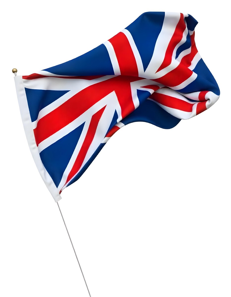 United Kingdom Flag Waving In The Wind White Background 42 7c7b