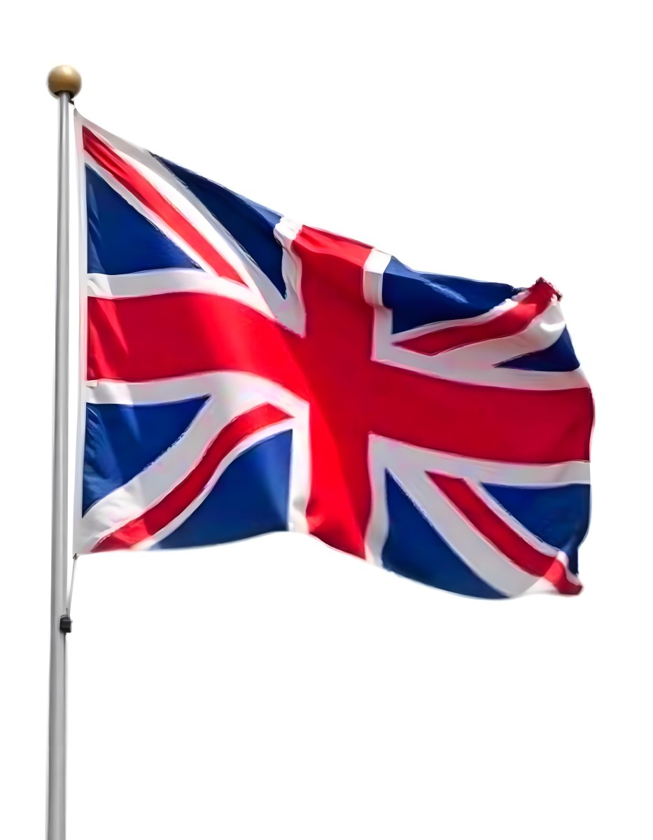 United Kingdom Flag Waving In The Wind White Background 5 0498