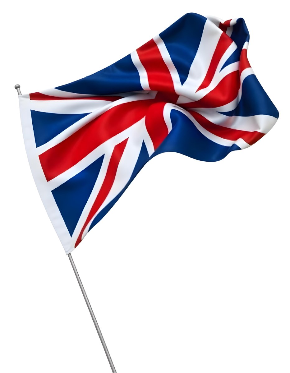 United Kingdom Flag Waving In The Wind White Background 8 3e32