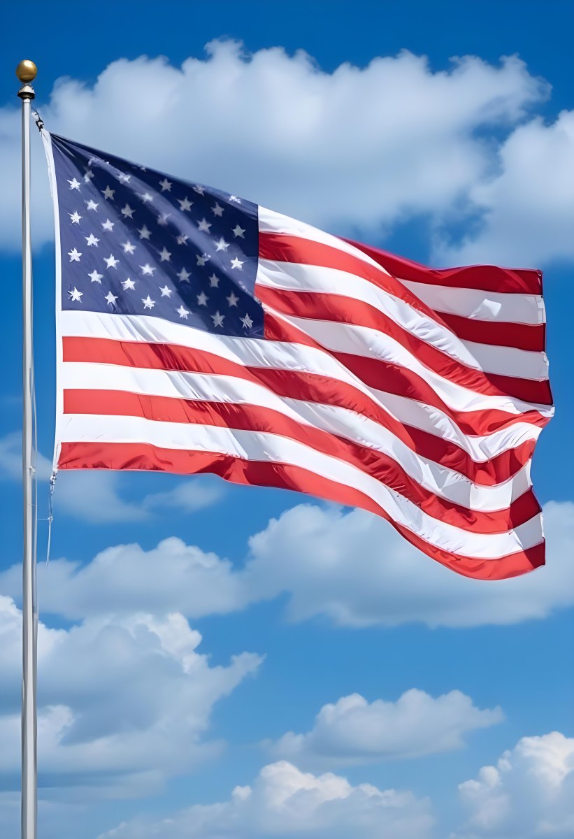 United States Of America Flag Waving In The Wind Blue Sky With Clouds 20 6110
