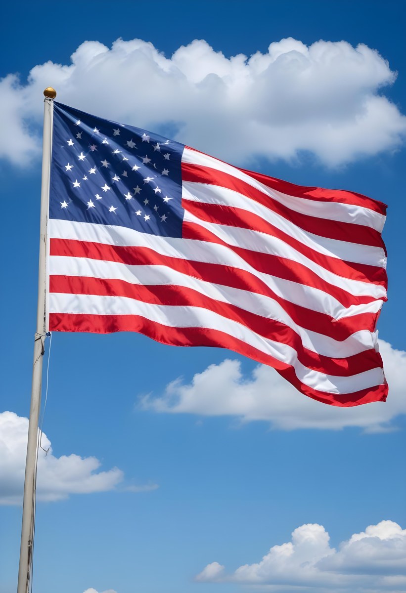 United States Of America Flag Waving In The Wind Blue Sky With Clouds 23 7d07