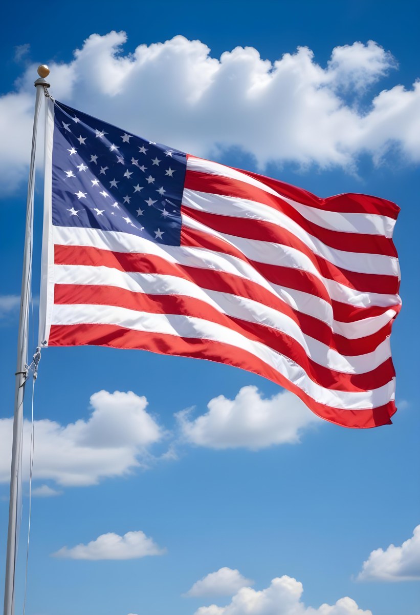 United States Of America Flag Waving In The Wind Blue Sky With Clouds 29 907e